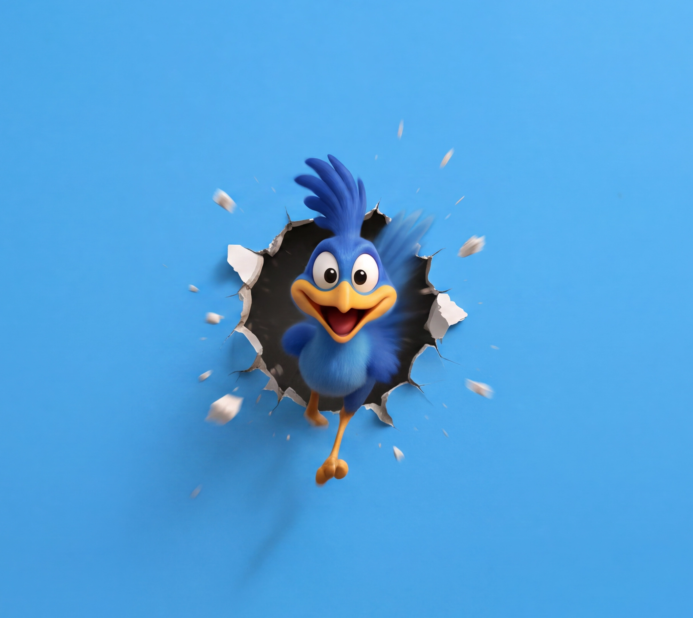 Roadrunner bursting through a wall