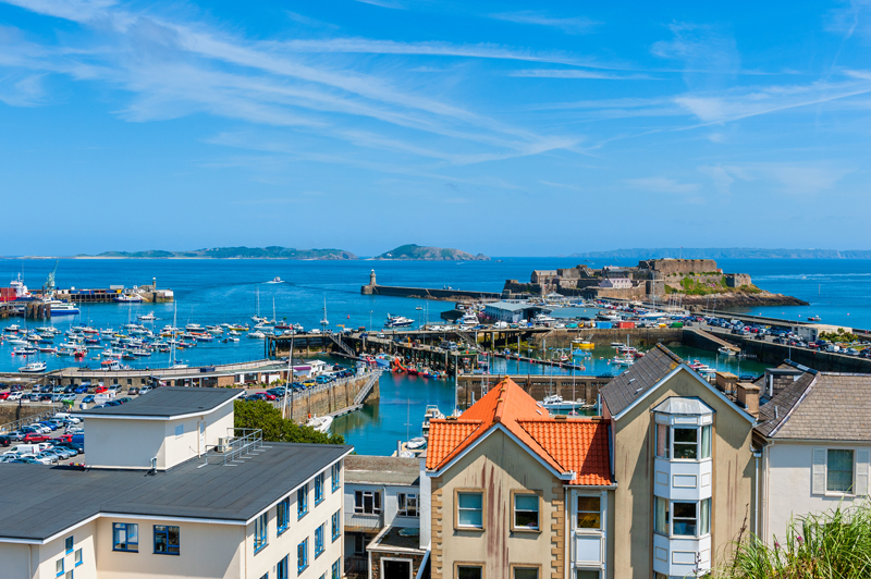 St Peter Port harbour and Castle Cornet, Guernsey